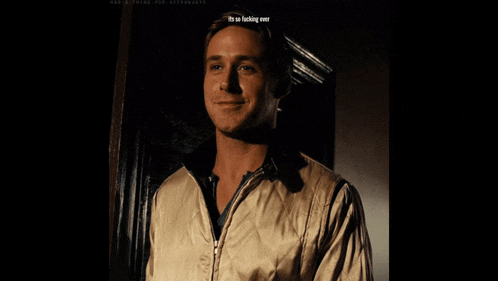 a man in a tan jacket is smiling with the words it 's so fucking over below him