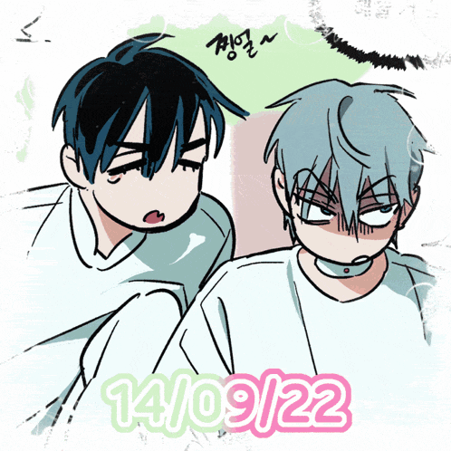 a drawing of two anime characters with the date 14/09/22