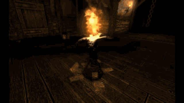 a screenshot of a video game with the words traditional fire on the bottom