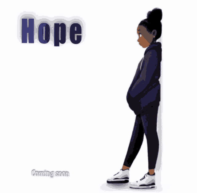 a picture of a girl with the word hope coming soon