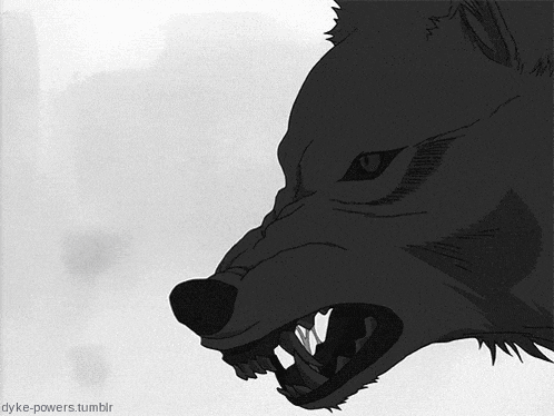 a black and white drawing of a bear 's mouth with the words dyke-powers.tumblr below it