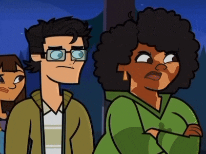 a group of cartoon characters are standing next to each other with their arms crossed .