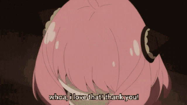a girl with pink hair says whoa i love that ! thank you