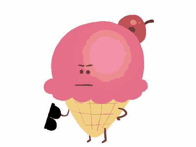 a pink ice cream cone with sunglasses and a cherry on top of it