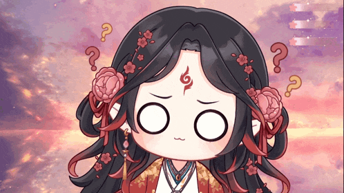 a girl with a question mark on her head