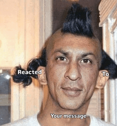 a man with a mohawk and fake ears is standing in front of a window and says `` reacted to your message '' .