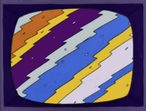 a cartoon television screen with a rainbow of colors