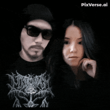 a man and a woman standing next to each other with pixverse.ai on the bottom right