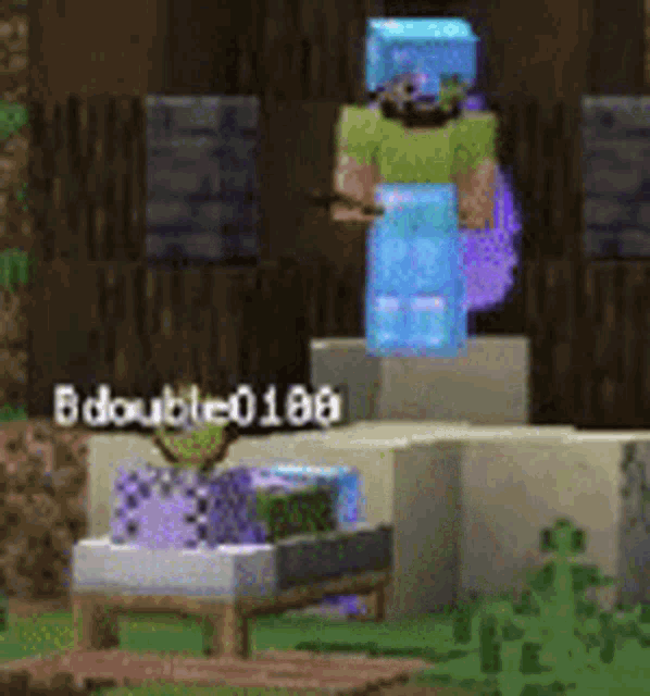 a man in a green shirt is standing in a minecraft video game