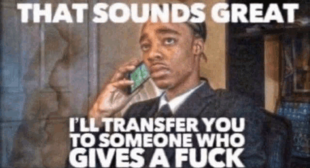 a man in a suit and tie is talking on a cell phone with the caption that sounds great