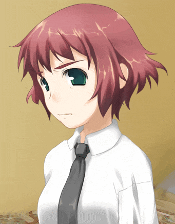a girl with pink hair and green eyes wearing a white shirt and tie