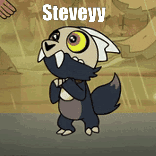 a cartoon character with the name steveyy written on the bottom