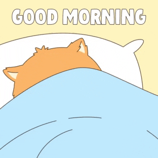 a cartoon hamster is laying in bed with the words good morning written on the bottom