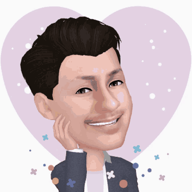 a cartoon of a man with a hand on his face in front of a heart