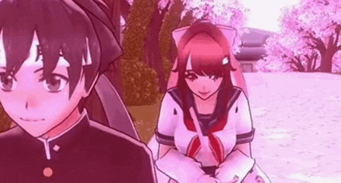a boy and a girl in a video game are standing next to each other .