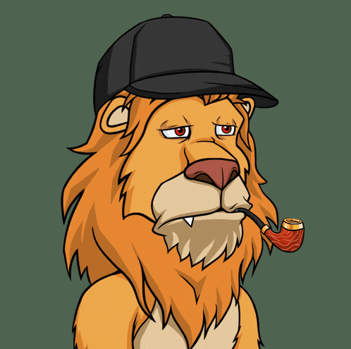 a cartoon of a lion with a hat and a pipe in its mouth