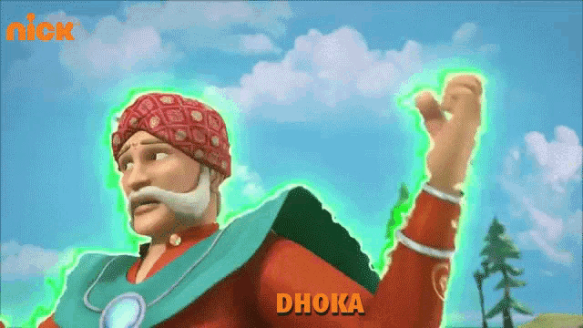 a cartoon character with the name dhoka written on his chest