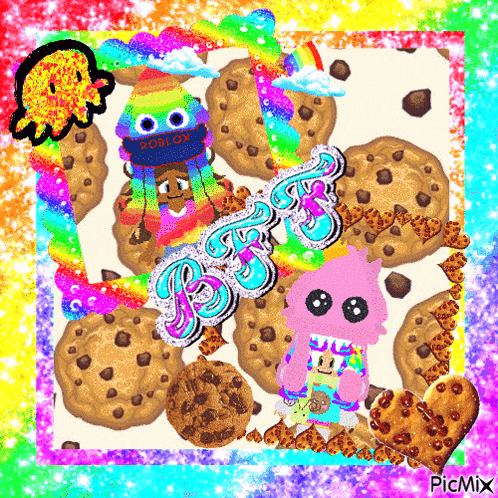 a colorful collage of cartoon characters and cookies with the word picmix in the bottom right corner