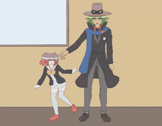 a man and a girl are standing next to each other and the girl is kicking the man in the foot