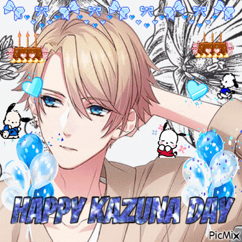 a picture of a boy with the words happy kazuma day