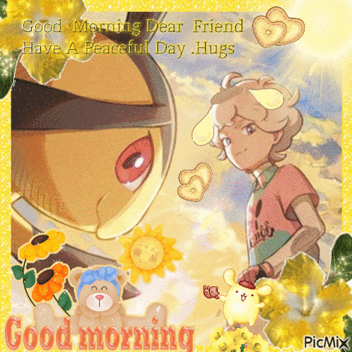 a good morning dear friend have a peaceful day hugs poster