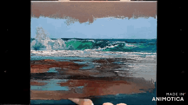 a painting of waves on a beach made in animatica