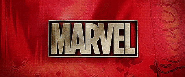 a marvel logo on a red background