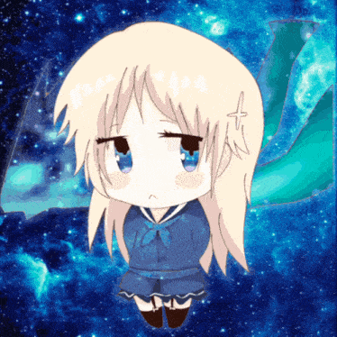 a drawing of a girl with blue eyes and a cross on her head