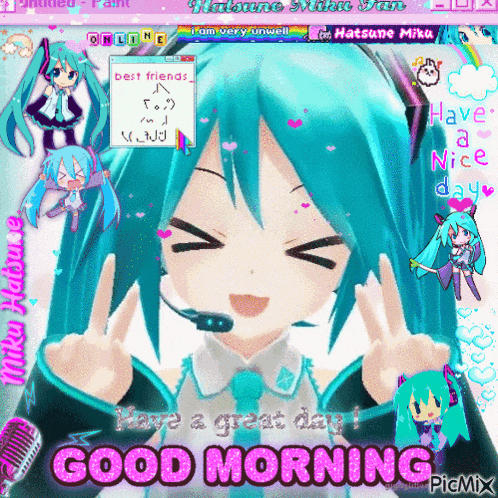 a picture of hatsune miku with the words good morning on it
