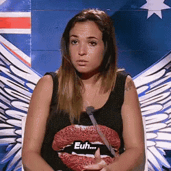 a woman wearing a shirt that says euh