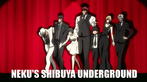 neko 's shibuya underground is displayed on a red curtain
