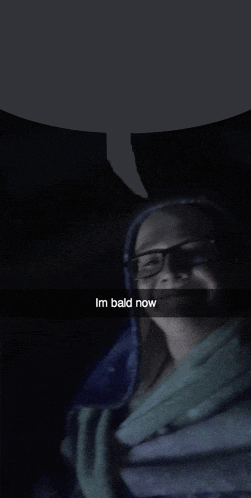 a picture of a person with a caption that says " im bald now "