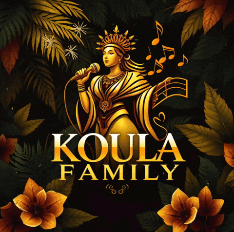 a poster with a woman singing into a microphone and the words koula family on it
