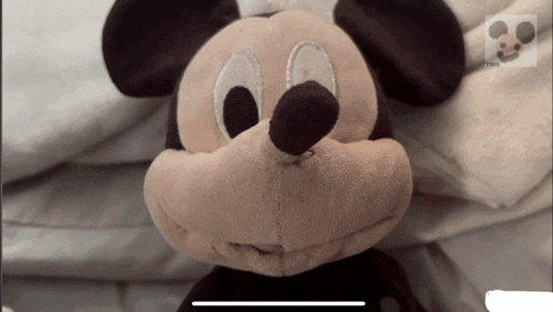 a close up of a mickey mouse stuffed animal