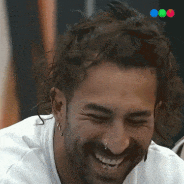 a man with a beard and nose ring laughs