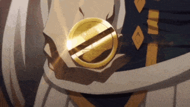 a person is holding a gold coin in their hand