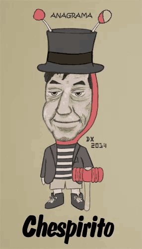 a drawing of a man with a top hat and the name chespirito below him