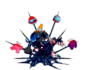 a cartoon drawing of a monster with among us characters on it