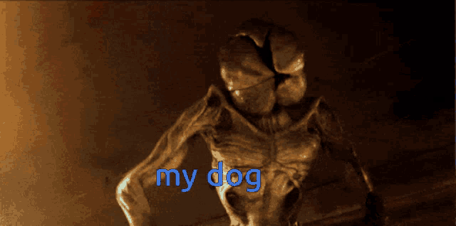 a picture of a monster with the words my dog written in blue