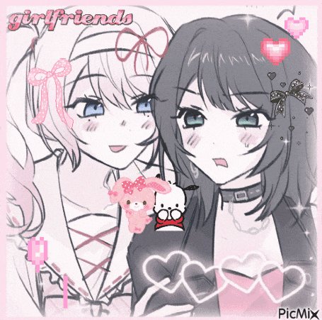 a drawing of two anime girls with the words girlfriends on the bottom