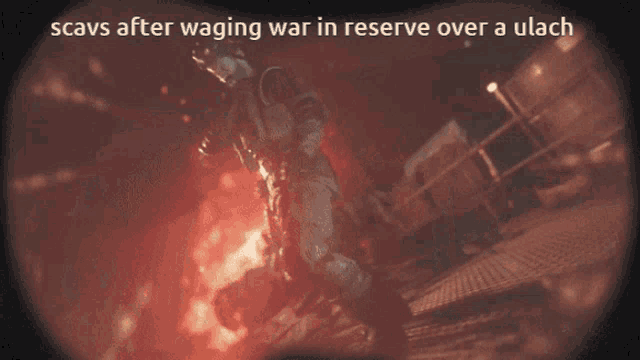 a picture of a man with the words scavs after waging war in reserve over a ulash