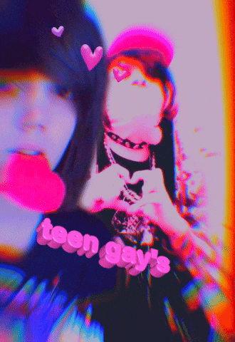 two girls are making a heart shape with their hands and the words teen gay 's on the bottom