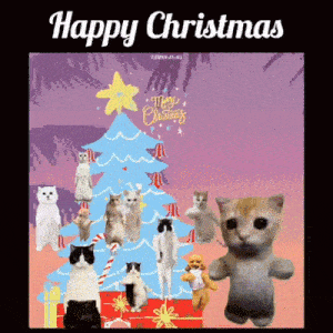 a christmas card with cats and a gingerbread man