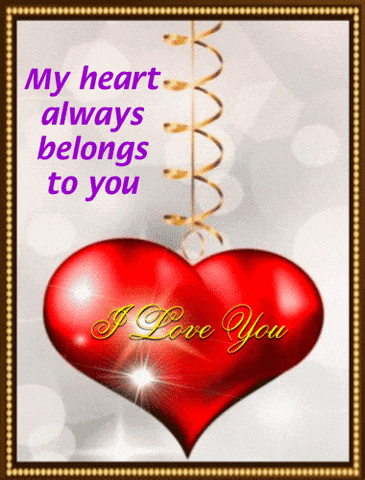 a red heart with the words " my heart always belongs to you " above it