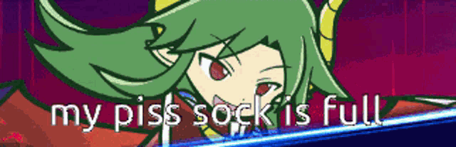 a cartoon character with the words my piss socks is full on the bottom