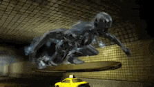 a ghost is flying over a taxi cab in a tunnel .