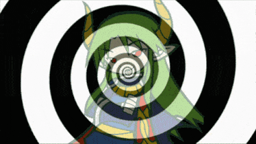 a cartoon of a girl with horns is spinning in a spiral
