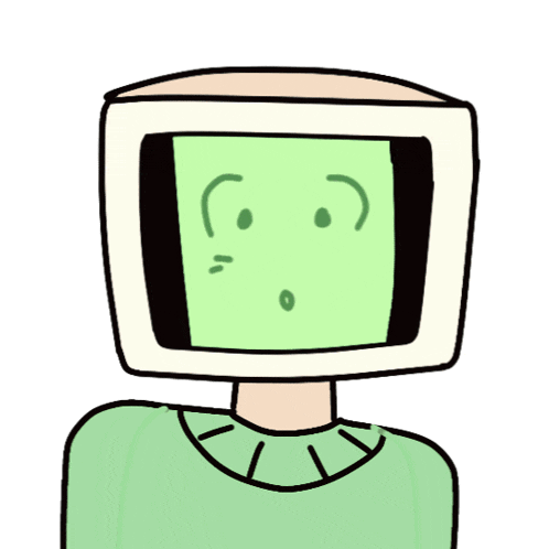 a cartoon character with a green screen on his head and a green sweater
