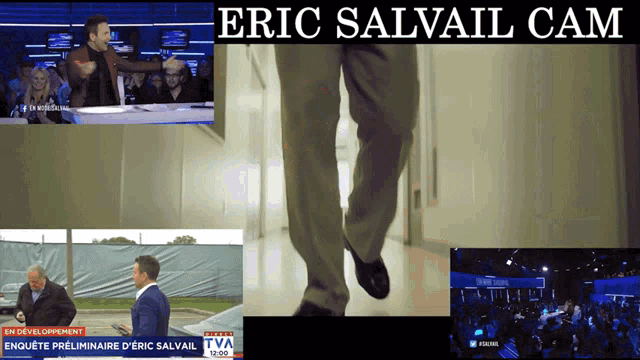 a collage of eric salvail cam images on a tv screen