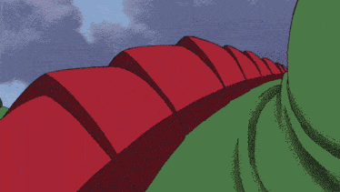 a cartoon drawing of a red object with sparkles